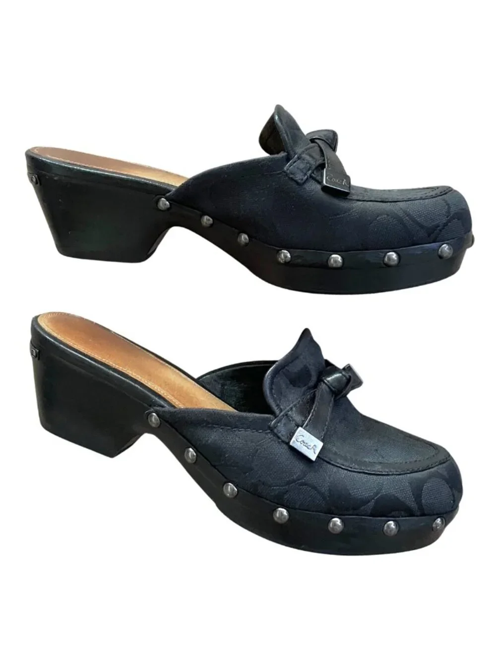 vintage coach tanya preppy black studded mules clogs heels with bows